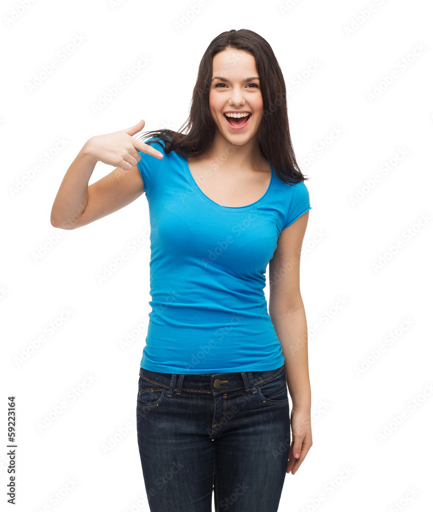 Fototapeta premium smiling girl in blank blue t-shirt