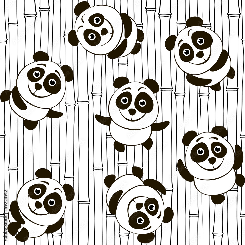 Fototapeta premium Monochrome seamless pattern with pandas