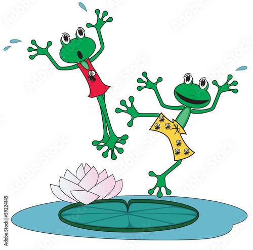 two dancing frogs on lily