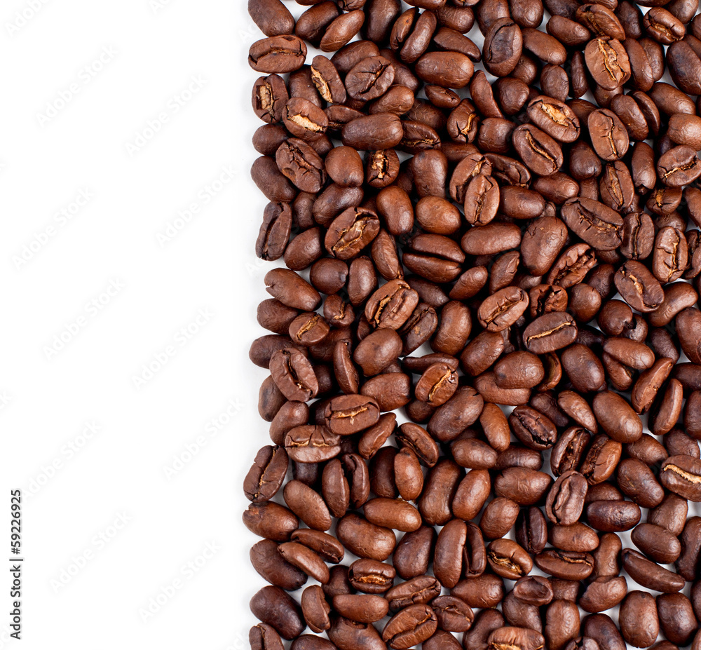 coffee beans on a white background. Frame. texture