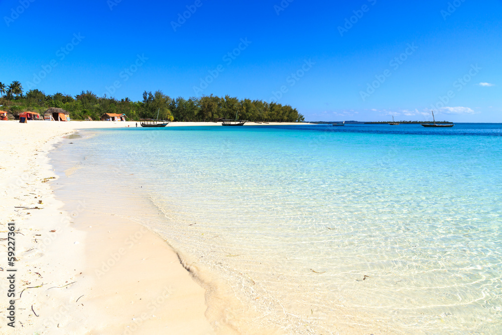 White sand beach of a resort on a tropical island