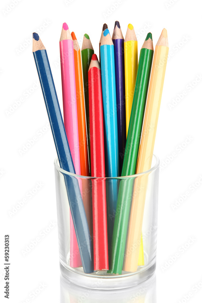 Fototapeta premium Colorful pencils in glass isolated on white