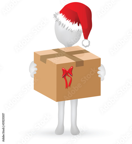 3d human with Christmas hat holding surprise