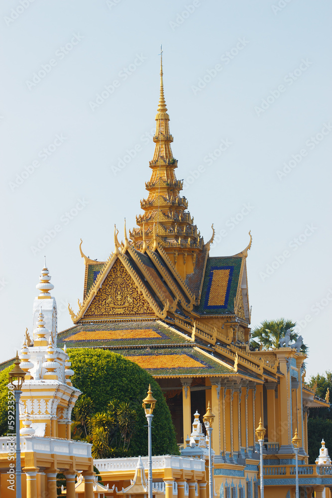 Amazing view of buddhist temple near royal palace in Phnom Penh