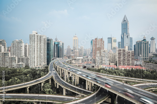 modern city skyline with interchange overpass