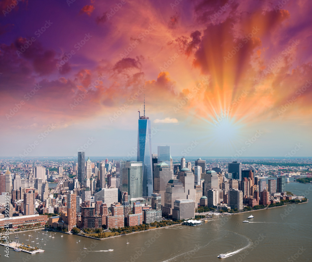 Obraz premium New York. Manhattan view from helicopter with city tall skyscrap