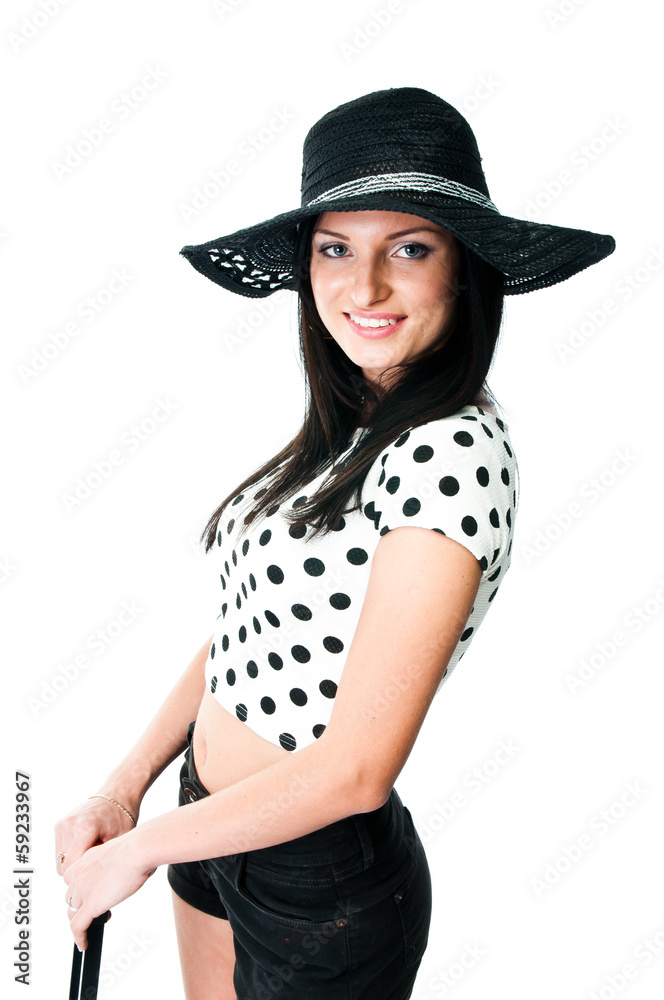 young and beautiful woman with a suitcase young and beautiful woman with a suitcase