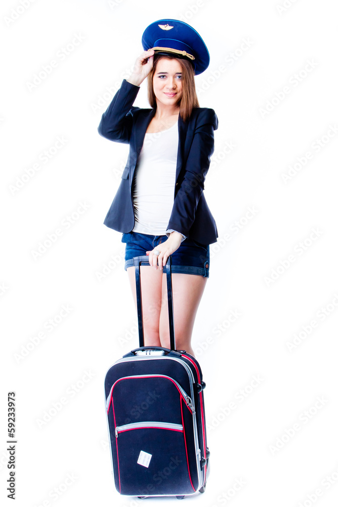 young and beautiful woman with a suitcase young and beautiful woman with a suitcase