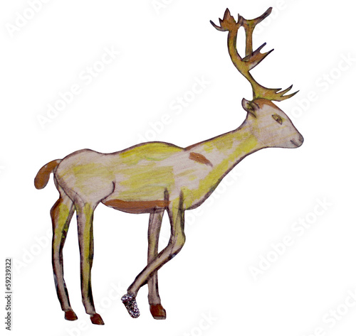 Фотография Drawing of a yellow deer with branchy horns