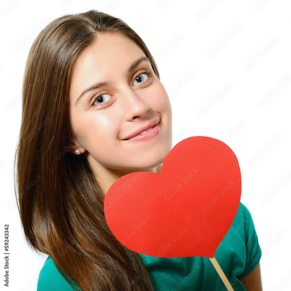 attractive happy smiling teen girl with red heart love holiday v attractive happy smiling teen girl with red heart love holiday v