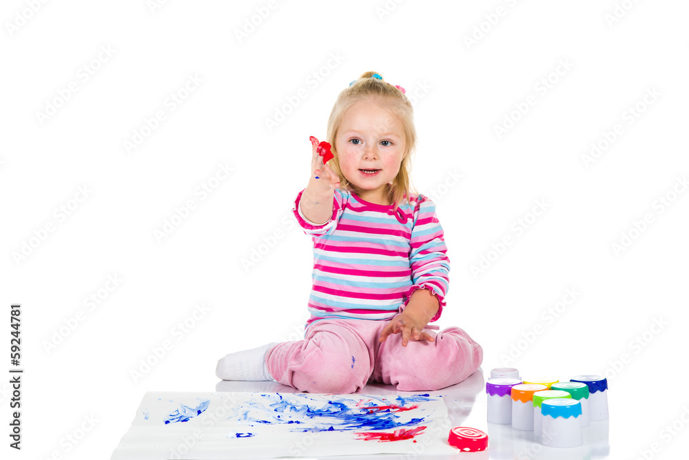 Child painting with fingers isolated on white Child painting with fingers isolated on white