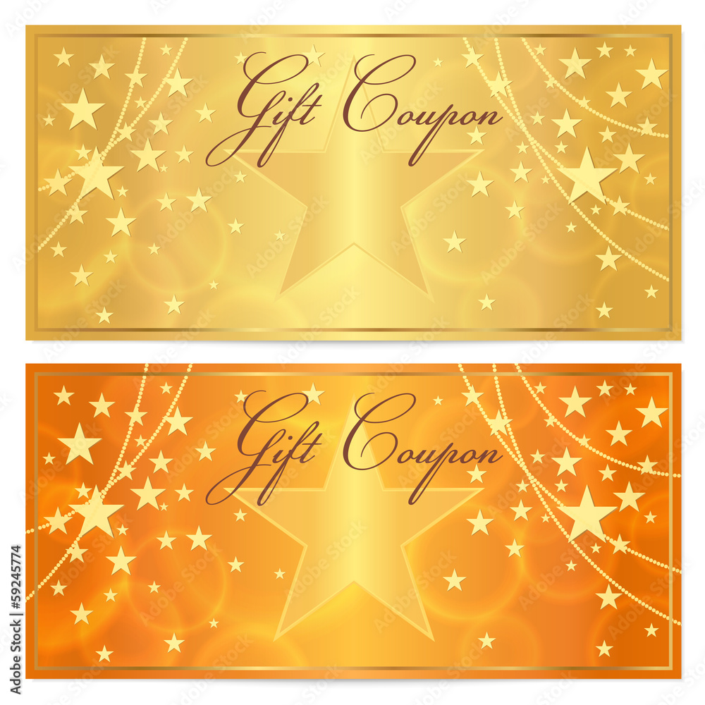 Gift certificate, Voucher, Coupon background. Gold stars Stock Vector