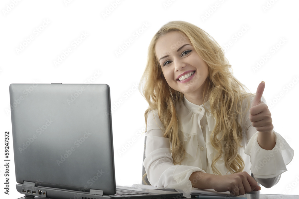 Portrait of successful business woman showing thumbs up Portrait of successful business woman showing thumbs up