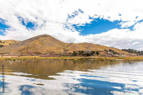 Lake Titicaca South America  located on border of Peru