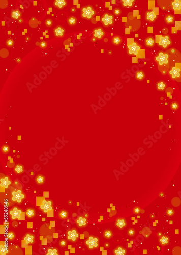 イラスト素材：梅 背景 和柄 赤