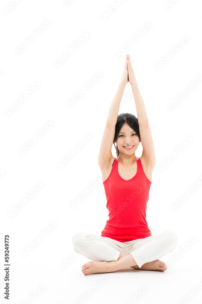 young asian woman exercising on white background young asian woman exercising on white background
