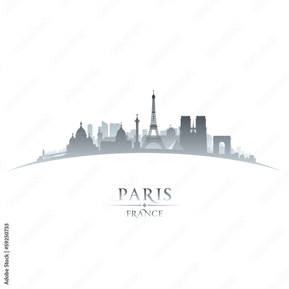 Naklejka premium Paris France city skyline silhouette white background
