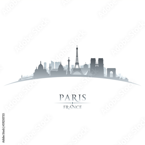 Paris France city skyline silhouette white background