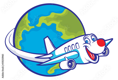 cartoon plane flying around the globe