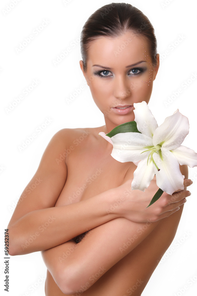 young beautiful girl with a lily young beautiful girl with a lily