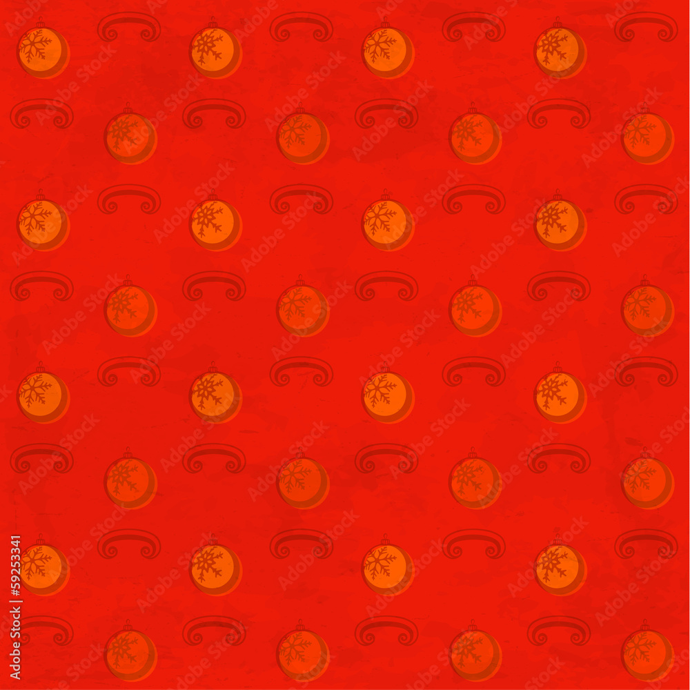 Red grungy pattern with Christmas baubles Red grungy pattern with Christmas baubles