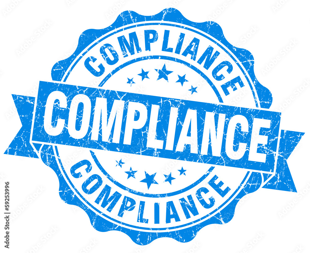 Fototapeta premium Compliance blue vintage seal isolated on white