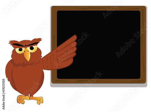 Owl pointing a blackboard