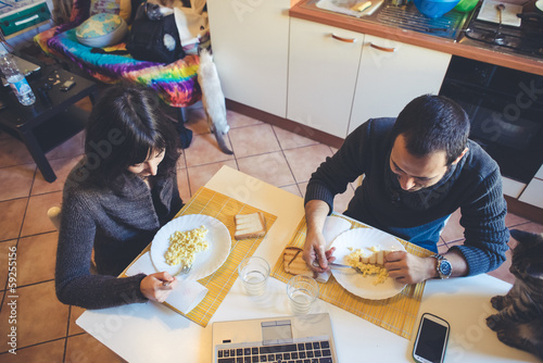 couple in love eatingin lunch photo