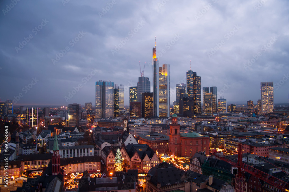 Skyline Frankfurt with christmas market