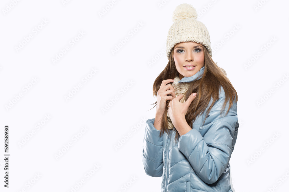 girl, young beautiful smiling and give a wink over white backgro girl, young beautiful smiling and give a wink over white backgro