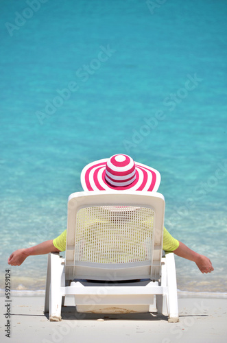 Girl relaxing on the beach of Exuma  Bahamas
