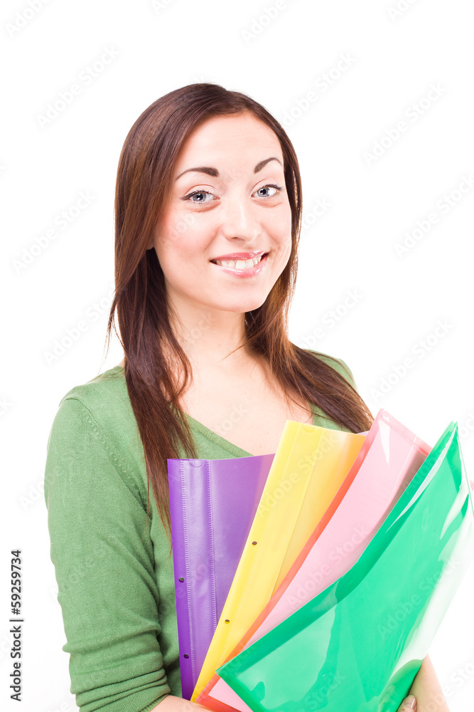 Young happy student on white