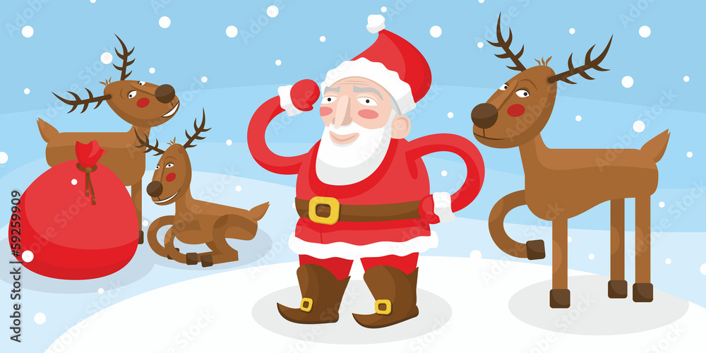 Fototapeta premium Santa Claus with reindeer fun