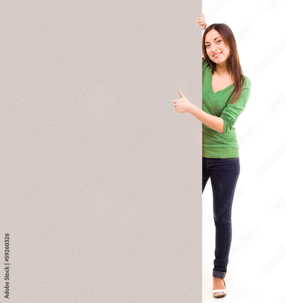 girl with placard. white background girl with placard. white background