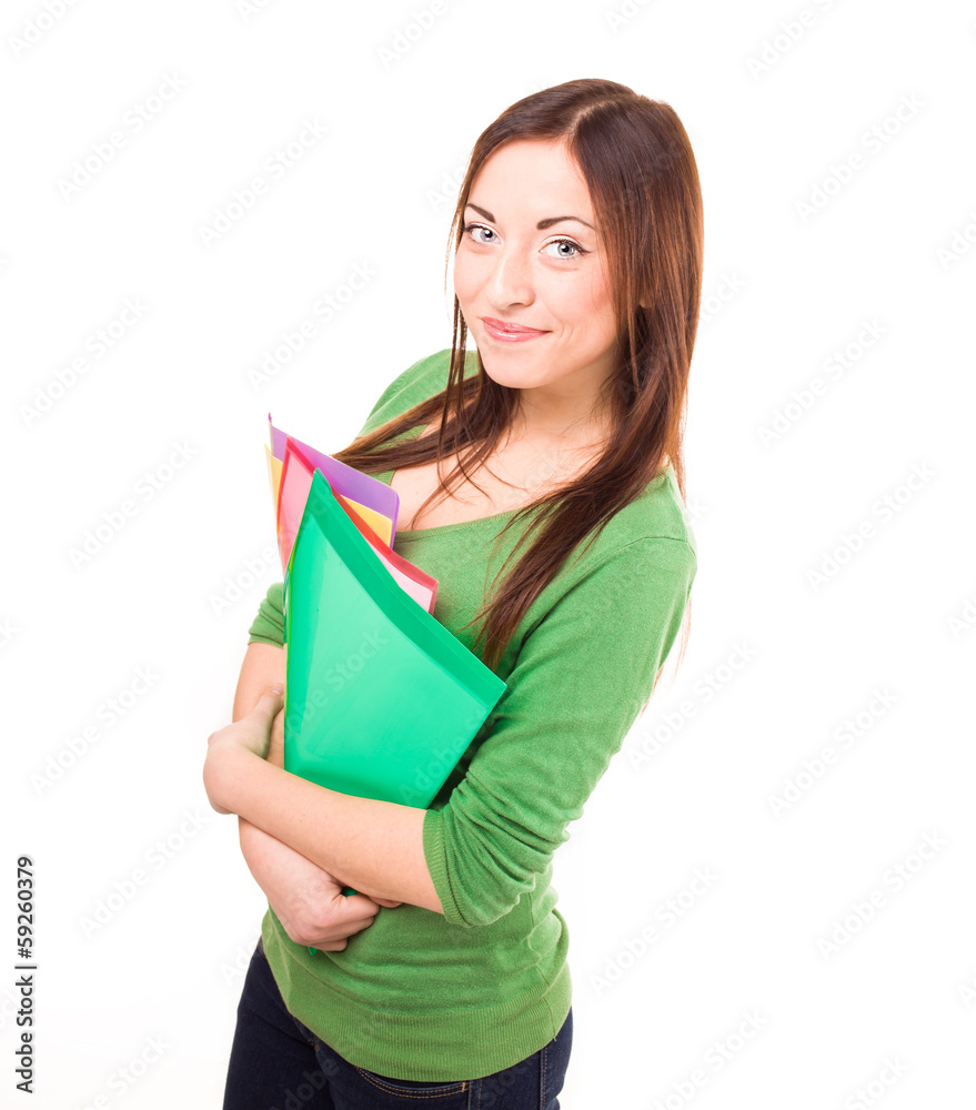 Nice female student smiling and looking at camera Nice female student smiling and looking at camera