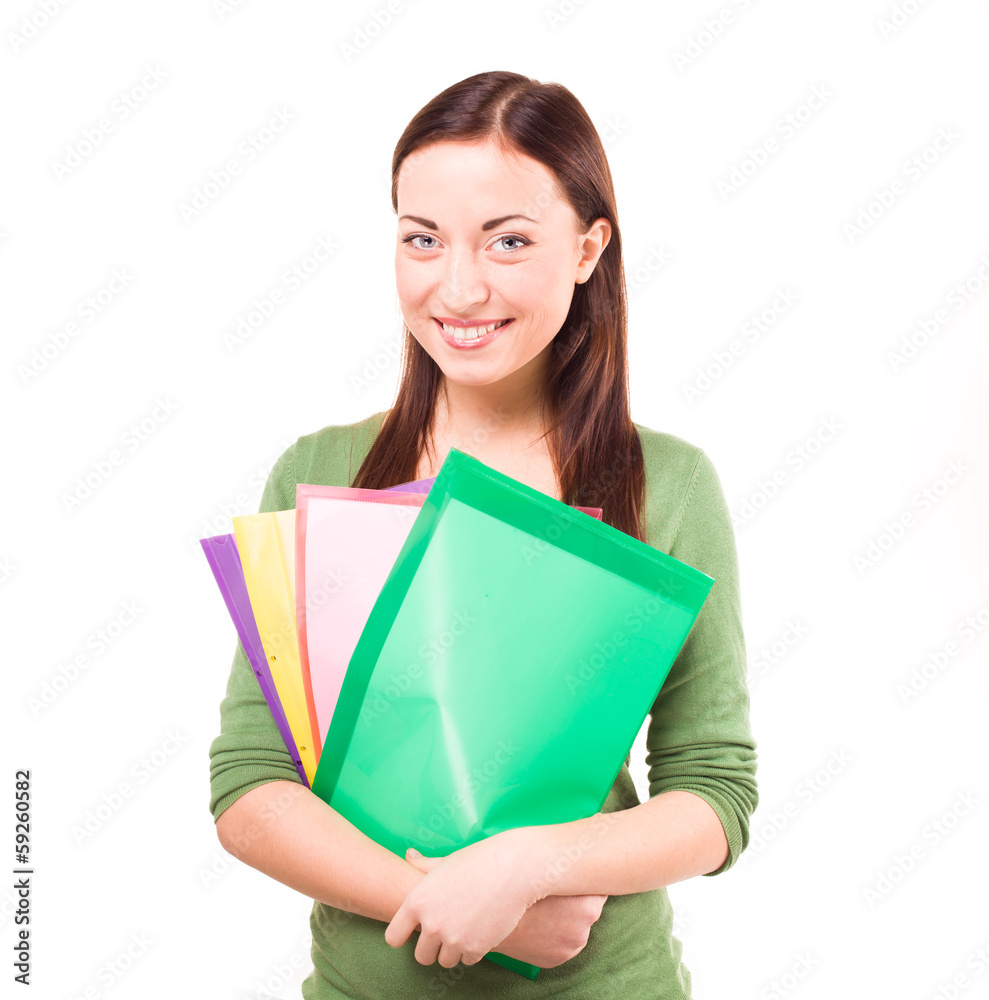 Beautiful student girl with books. Isolated on white Beautiful student girl with books. Isolated on white
