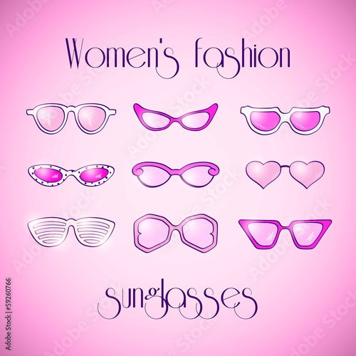 Women fashion isolated pink sunglasses set