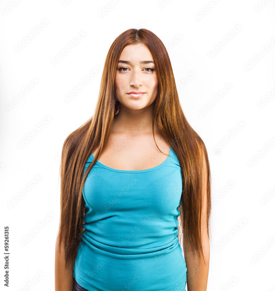 attractive girl on a white background. hair attractive girl on a white background. hair