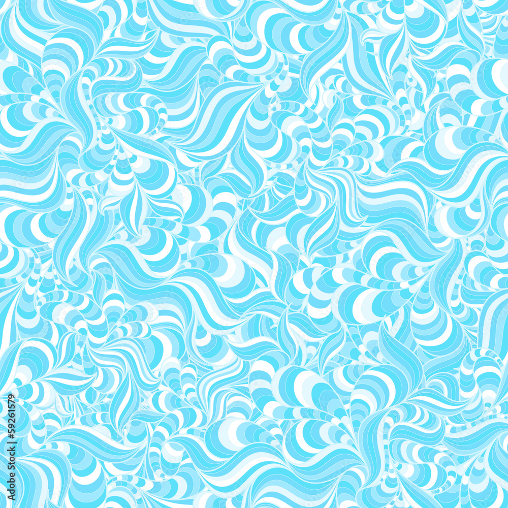 Seamless abstract hand-drawn waves blue pattern