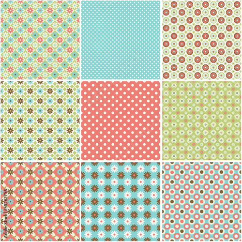 Set of abstract vector seamless patterns background with flowers