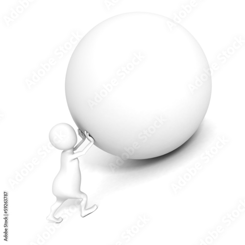 Bild auf Leinwand white 3d man push up heavy sphere. Sisyphus concept
