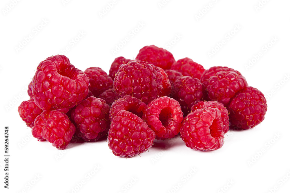 natural raspberries on white background natural raspberries on white background