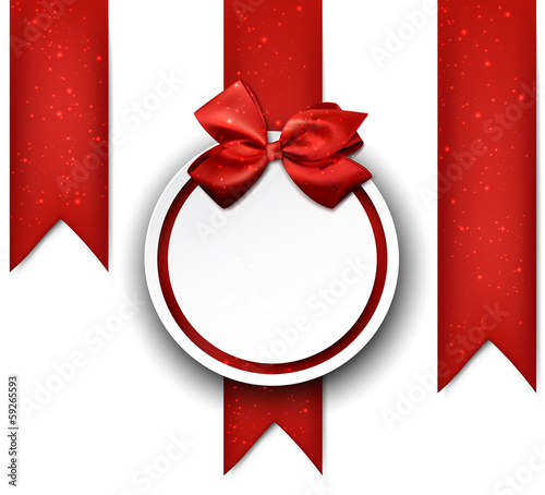 White paper gift card with red satin bow.