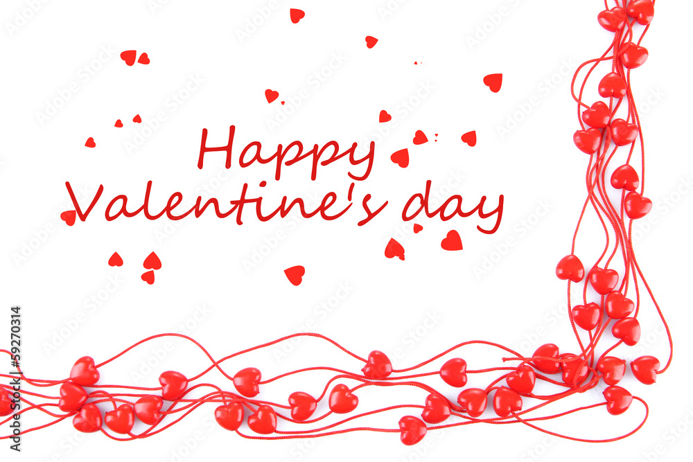 Heart-shaped beads on string isolated on white Heart-shaped beads on string isolated on white
