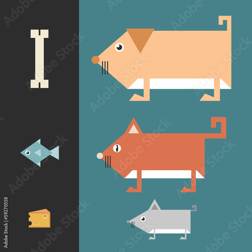 Vector set of cartoon animal with their lovely food.