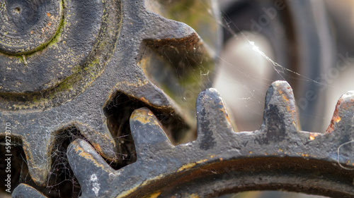 Rusty old gears with cobweb