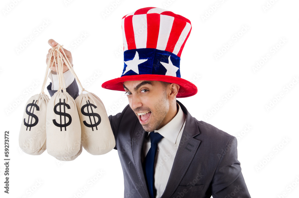 Man with dollar sacks on white Man with dollar sacks on white