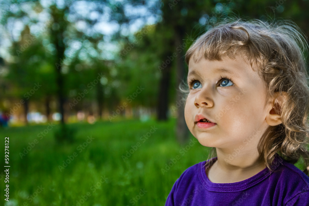 Outdoor portrait of cute little girl on the meadow Outdoor portrait of cute little girl on the meadow