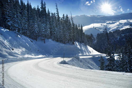 Canvas Print Snowy Mountain Road