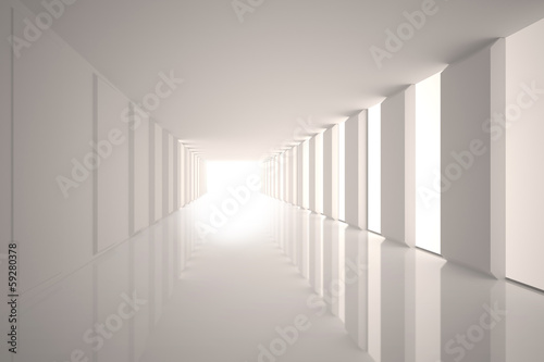 Lit up white modern hallway